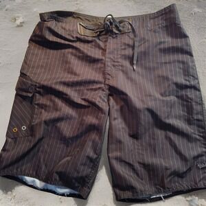 Quiksilver Board Shorts Swim Trunks Brown White Stripes Men's Medium‎ 40" 1352